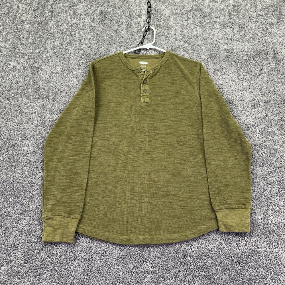 Old Navy Henley Shirt Mens Medium Green Long Sleeve Tagless Knit Tee Casual